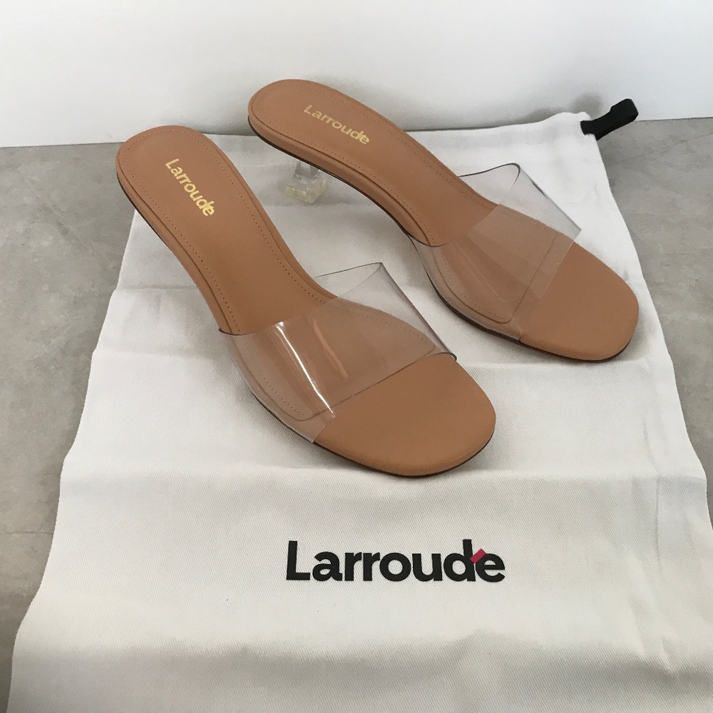 ❤️ Larroudé Vivi Lucite Mule in Tan Leather and Vinyl Size 6.5